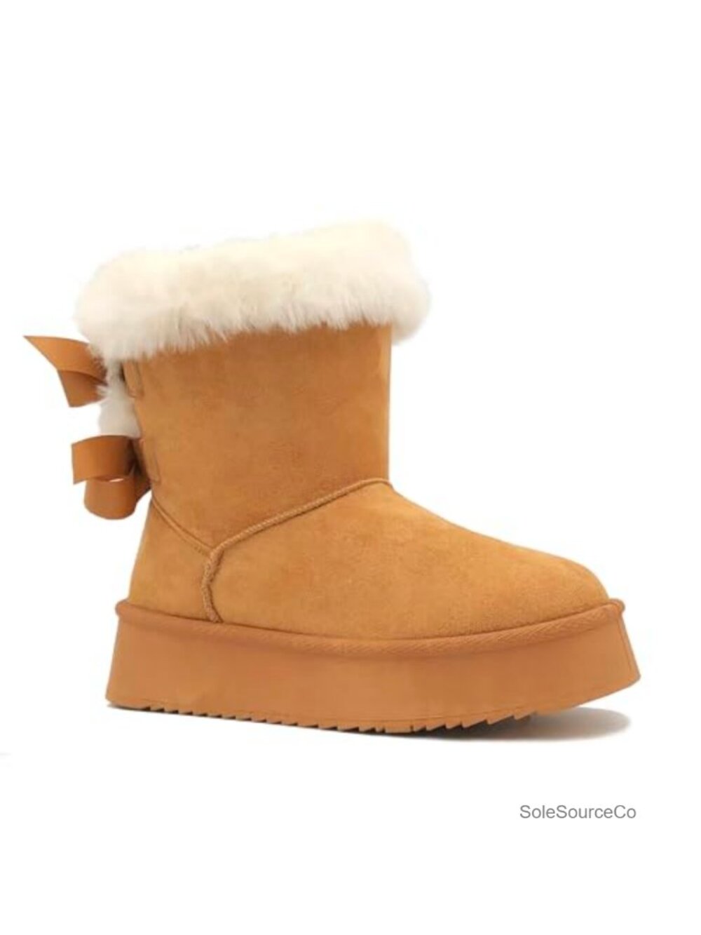 Faux Fur Lined Platform Ankle Boot with Butterfly Bow Anti-Slip Winter Boot